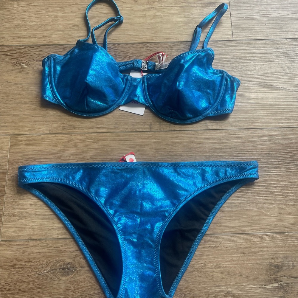 Solid & Striped The Eva Bikini Top and Bottom Size L metallic blue
